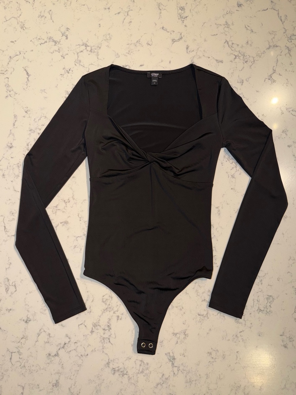 EXPRESS Body Contour Twist Front Long Sleeve Bodysuit Black - XS - Picture 2 of 5